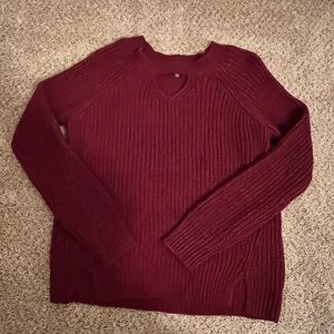 Maroon sweater with keyhole